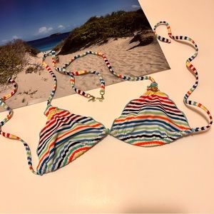 Modern Amusement Colorful Rainbow Striped Triangle Bikini Top Small